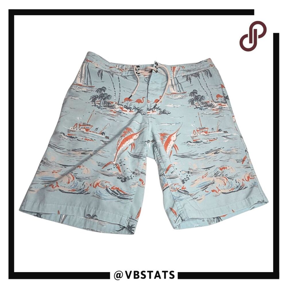 Faherty Men's‎ Daydream Isle Print Drawstring Board Shorts Trunks Blue Size 32